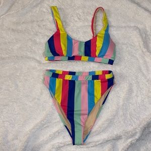 RAINBOW STRIPE High wasted swim suit